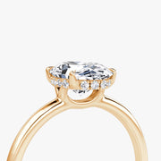 Oval Cut - Plain Band Hidden Halo - Classic Engagement Ring- 14 K Gold
